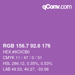 カラーコード: RGB 156.7 92.6 176 | qconv.com