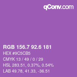 カラーコード: RGB 156.7 92.6 181 | qconv.com