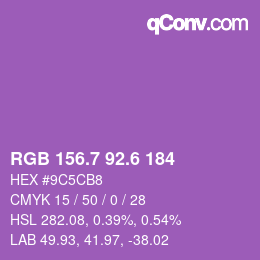 カラーコード: RGB 156.7 92.6 184 | qconv.com