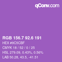 カラーコード: RGB 156.7 92.6 191 | qconv.com