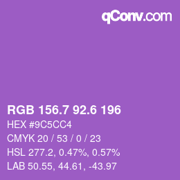 カラーコード: RGB 156.7 92.6 196 | qconv.com