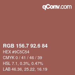 カラーコード: RGB 156.7 92.6 84 | qconv.com