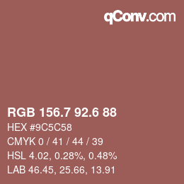 カラーコード: RGB 156.7 92.6 88 | qconv.com