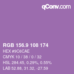 カラーコード: RGB 156.9 108 174 | qconv.com