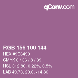 颜色代码: RGB 156 100 144 | qconv.com