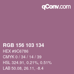 Color code: RGB 156 103 134 | qconv.com