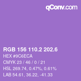 カラーコード: RGB 156 110.2 202.6 | qconv.com