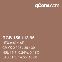 Color code: RGB 156 113 95 | qconv.com