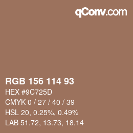 Color code: RGB 156 114 93 | qconv.com