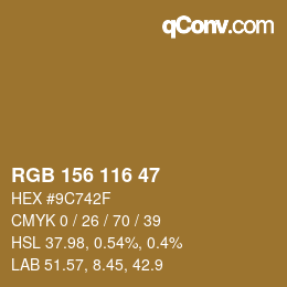 Código de color: RGB 156 116 47 | qconv.com