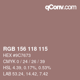 颜色代码: RGB 156 118 115 | qconv.com