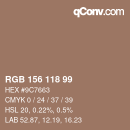 颜色代码: RGB 156 118 99 | qconv.com