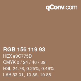 Color code: RGB 156 119 93 | qconv.com