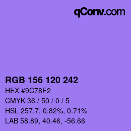 颜色代码: RGB 156 120 242 | qconv.com