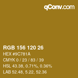カラーコード: RGB 156 120 26 | qconv.com