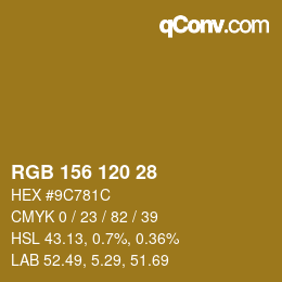 Color code: RGB 156 120 28 | qconv.com