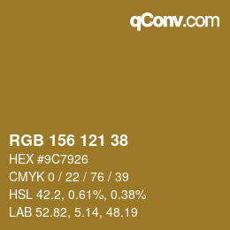 颜色代码: RGB 156 121 38 | qconv.com