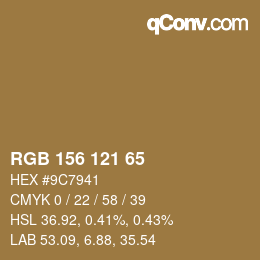颜色代码: RGB 156 121 65 | qconv.com