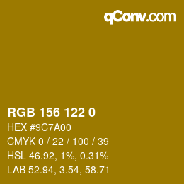 颜色代码: RGB 156 122 0 | qconv.com