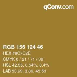 Color code: RGB 156 124 46 | qconv.com