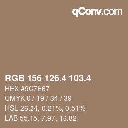 カラーコード: RGB 156 126.4 103.4 | qconv.com