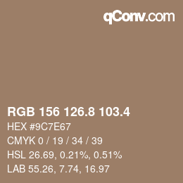 カラーコード: RGB 156 126.8 103.4 | qconv.com