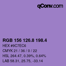カラーコード: RGB 156 126.8 198.4 | qconv.com