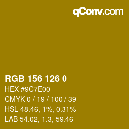 颜色代码: RGB 156 126 0 | qconv.com