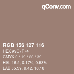 Código de color: RGB 156 127 116 | qconv.com