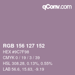 Color code: RGB 156 127 152 | qconv.com