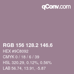 カラーコード: RGB 156 128.2 146.6 | qconv.com