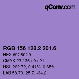カラーコード: RGB 156 128.2 201.6 | qconv.com
