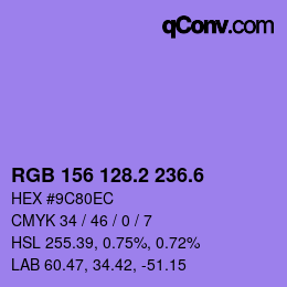 カラーコード: RGB 156 128.2 236.6 | qconv.com