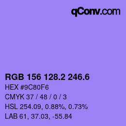 カラーコード: RGB 156 128.2 246.6 | qconv.com