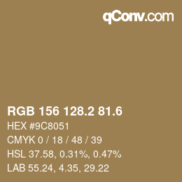 カラーコード: RGB 156 128.2 81.6 | qconv.com