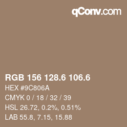 カラーコード: RGB 156 128.6 106.6 | qconv.com