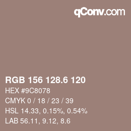 カラーコード: RGB 156 128.6 120 | qconv.com