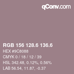 カラーコード: RGB 156 128.6 136.6 | qconv.com