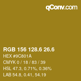 カラーコード: RGB 156 128.6 26.6 | qconv.com