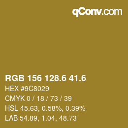 カラーコード: RGB 156 128.6 41.6 | qconv.com