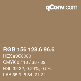 カラーコード: RGB 156 128.6 96.6 | qconv.com