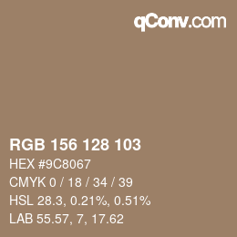カラーコード: RGB 156 128 103 | qconv.com
