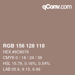 Color code: RGB 156 128 118 | qconv.com