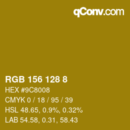 カラーコード: RGB 156 128 8 | qconv.com