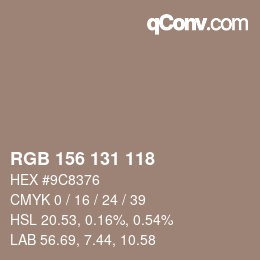 カラーコード: RGB 156 131 118 | qconv.com