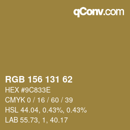Color code: RGB 156 131 62 | qconv.com