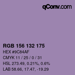 カラーコード: RGB 156 132 175 | qconv.com