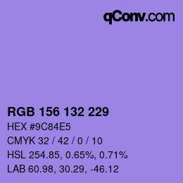 カラーコード: RGB 156 132 229 | qconv.com