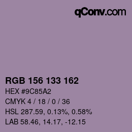 Color code: RGB 156 133 162 | qconv.com