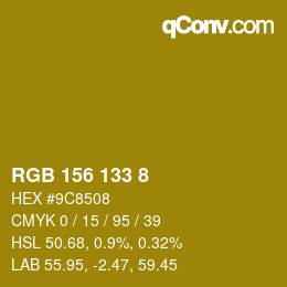 カラーコード: RGB 156 133 8 | qconv.com